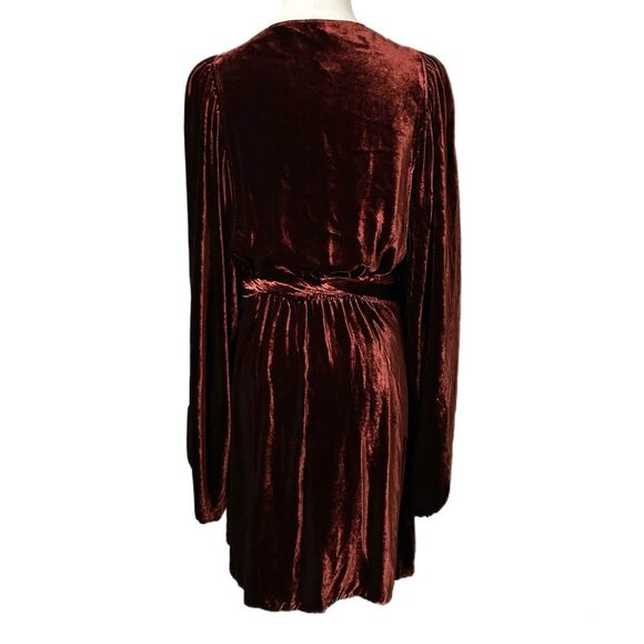 A.L.C. Carlo Velvet Wrap Mini Dress Cognac Red Size 12 - Picture 4 of 10